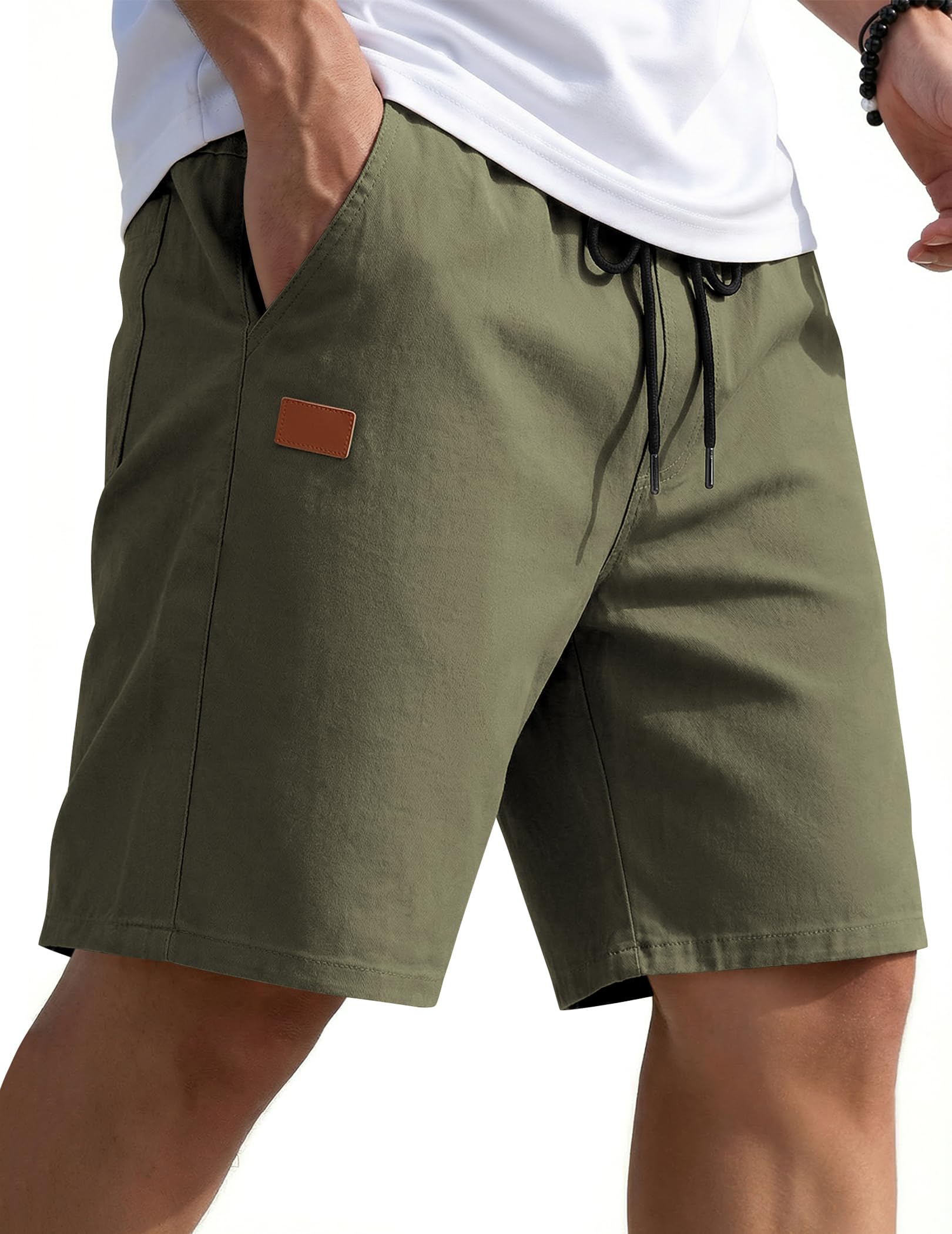 COOFANDY Mens Casual Shorts 9" Chino Cotton Shorts Summer Beach Drawstring Shorts with Pockets