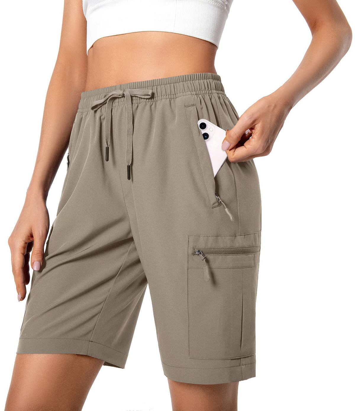 Hugut Women's Lightweight Hiking Cargo Shorts Quick Dry Athletic Shorts Camping Travel Golf Zipper Pockets Water Resistant