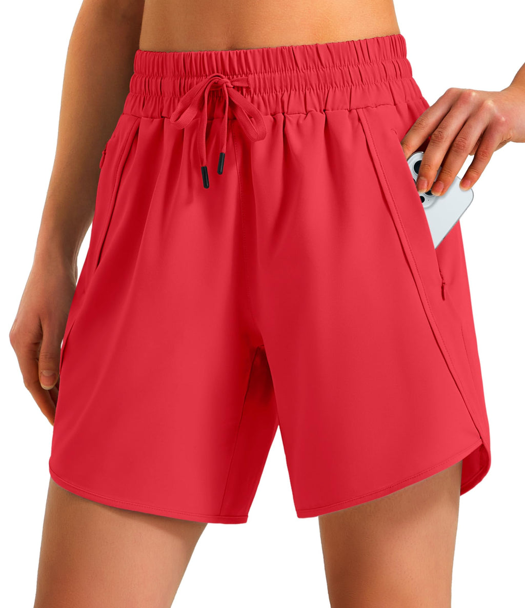 Ksmien Women's 5"/ 7" Athletic Running Shorts Quick Dry Lightweight Workout Gym Shorts with Zipper Pockets UPF 50+