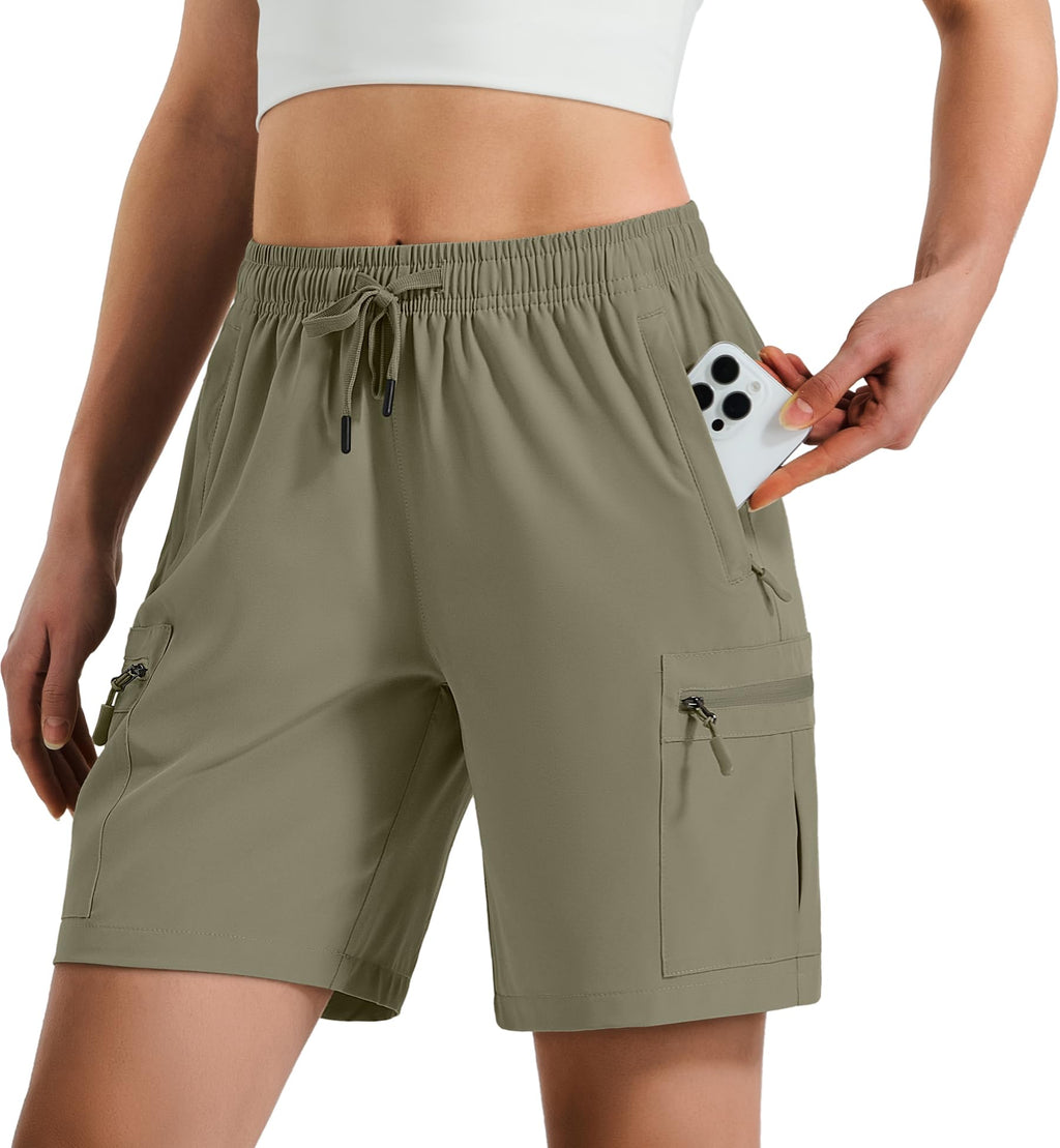 Hugut Women's Lightweight Hiking Cargo Shorts Quick Dry Athletic Shorts Camping Travel Golf Zipper Pockets Water Resistant