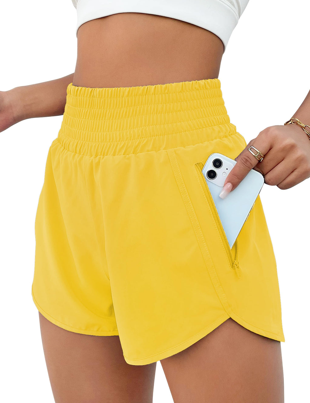 BMJL Women's Athletic Shorts High Waisted Running Short Pocket 2.5" Sporty Shorts Gym Workout Shorts