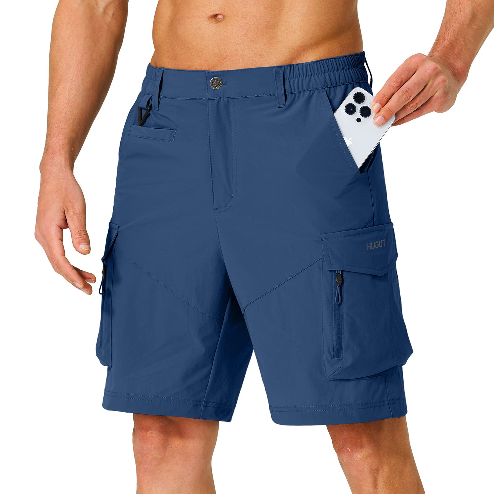 Hugut Men's Hiking Cargo Shorts Quick Dry Lightweight Travel Shorts with Multi Pockets for Fishing Camping Golf