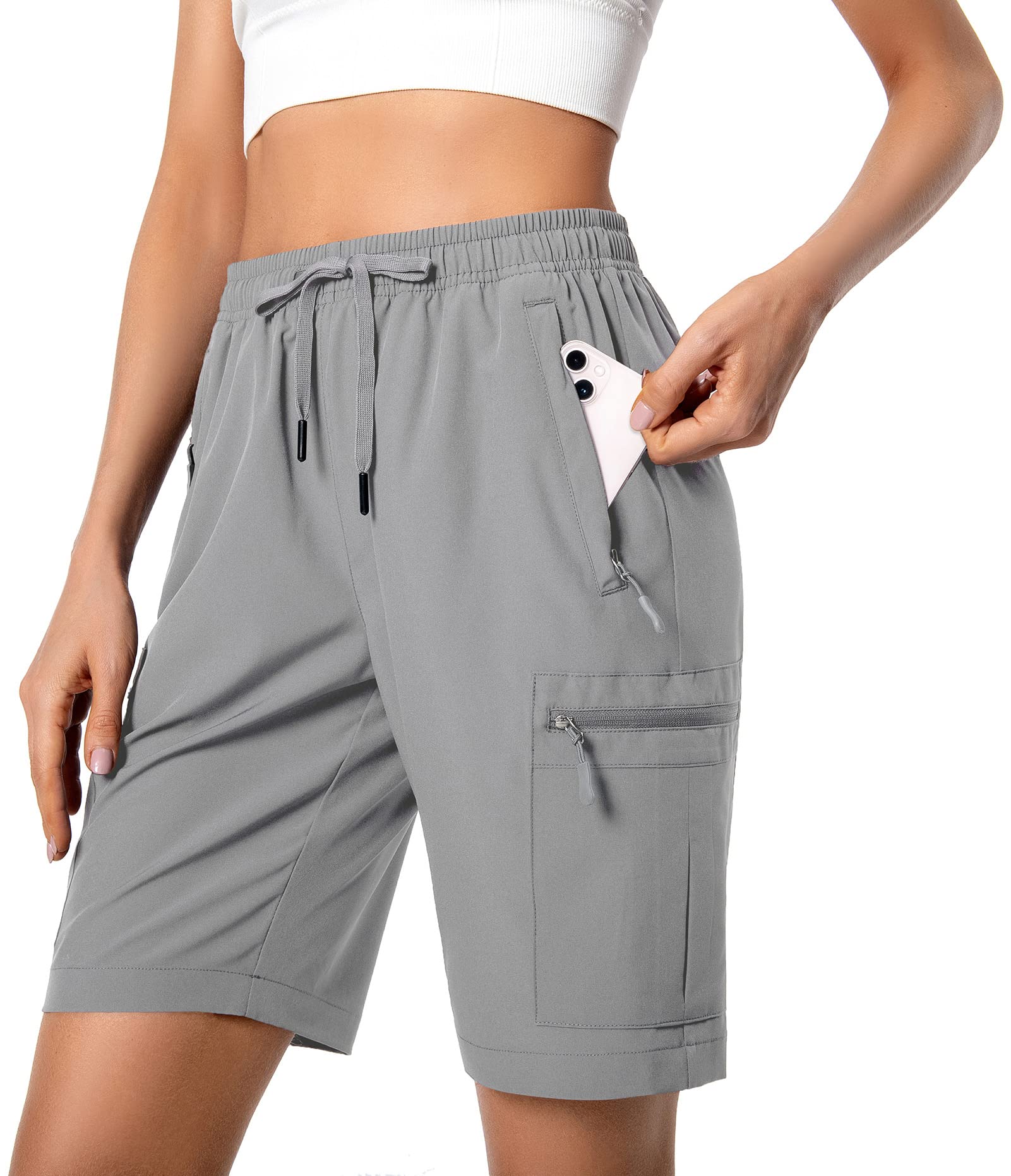 Hugut Women's Lightweight Hiking Cargo Shorts Quick Dry Athletic Shorts Camping Travel Golf Zipper Pockets Water Resistant