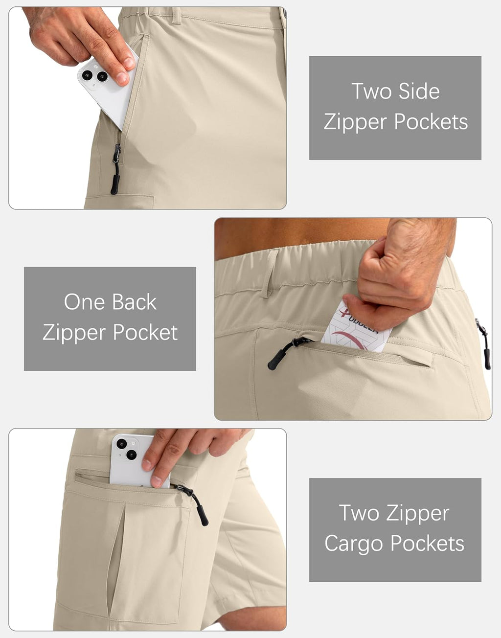 Pudolla Men's Hiking Cargo Shorts 9"/7"/11" Lightweight Outdoor Shorts for Men Trip Golf Camping Casual with 5 Zipper Pockets