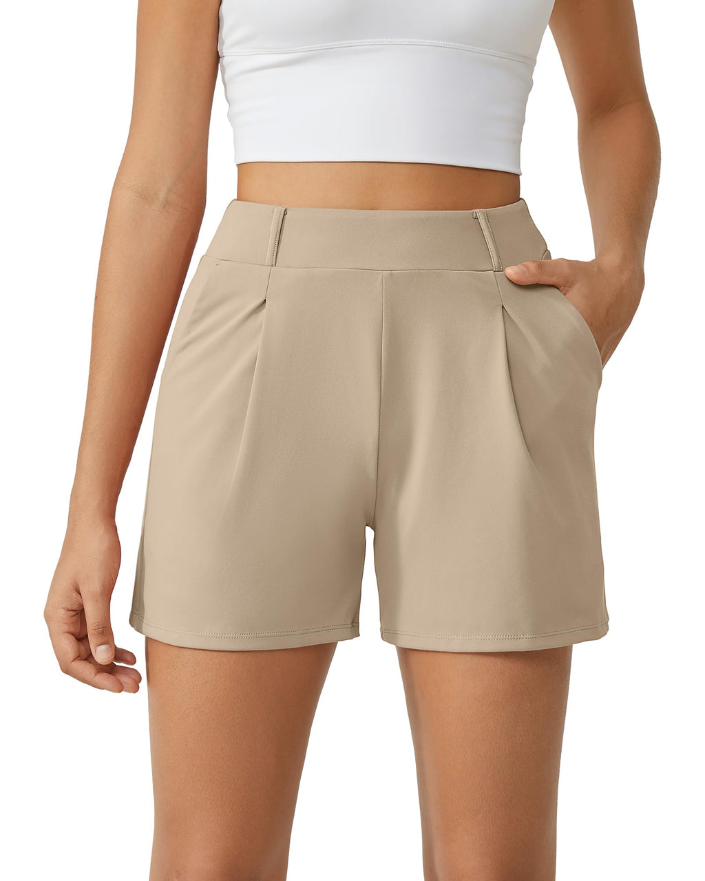 G4Free EverGoing Dressy Casual Shorts for Women 4" High Waisted Summer Lounge Pleated Shorts with Pockets