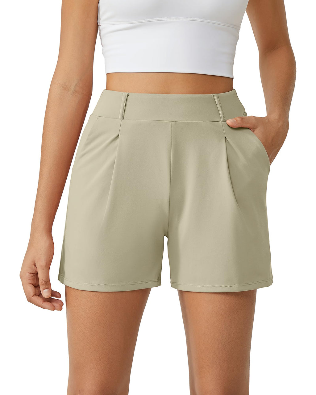 G4Free EverGoing Dressy Casual Shorts for Women 4" High Waisted Summer Lounge Pleated Shorts with Pockets