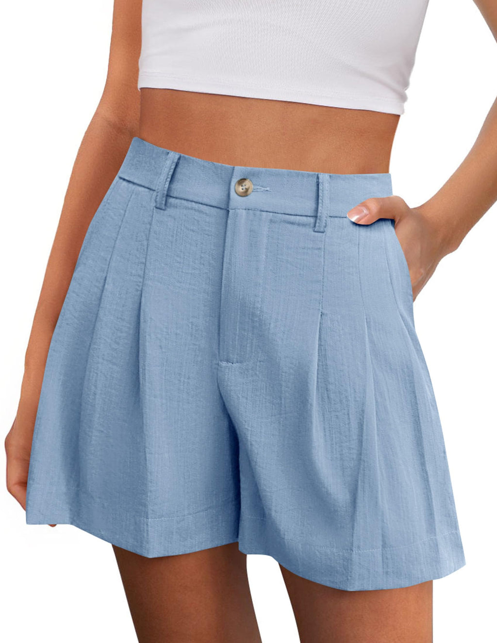 PRETTYGARDEN Womens Shorts Casual 2026 Summer Elastic High Waist Zipper Button Tailored Shorts Pleated Beach Vacation Clothes