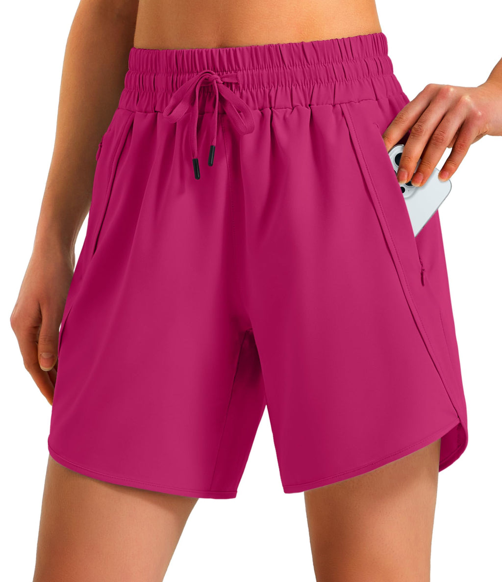 Ksmien Women's 5"/ 7" Athletic Running Shorts Quick Dry Lightweight Workout Gym Shorts with Zipper Pockets UPF 50+