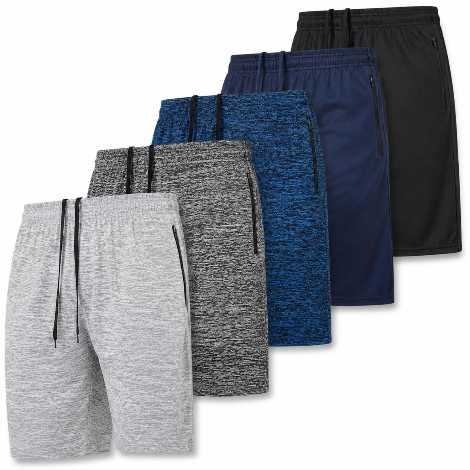 Ultra Performance Mens 5 Pack Athletic Running Shorts, Loose fit Basketball Gym Workout Shorts for Men with Zippered Pockets