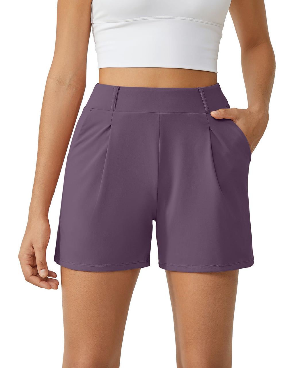 G4Free EverGoing Dressy Casual Shorts for Women 4" High Waisted Summer Lounge Pleated Shorts with Pockets