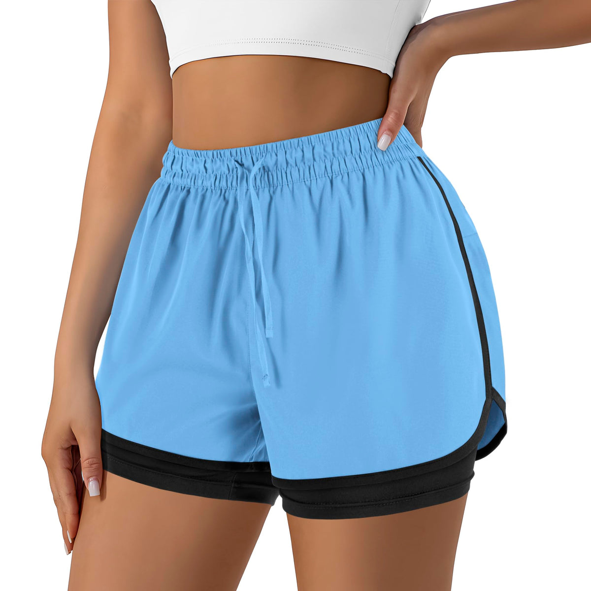 Yevrimow Women's 2 in 1 Running Shorts for Gym Yoga Workout Athletic Shorts High-Waisted Shorts with Liner Pockets