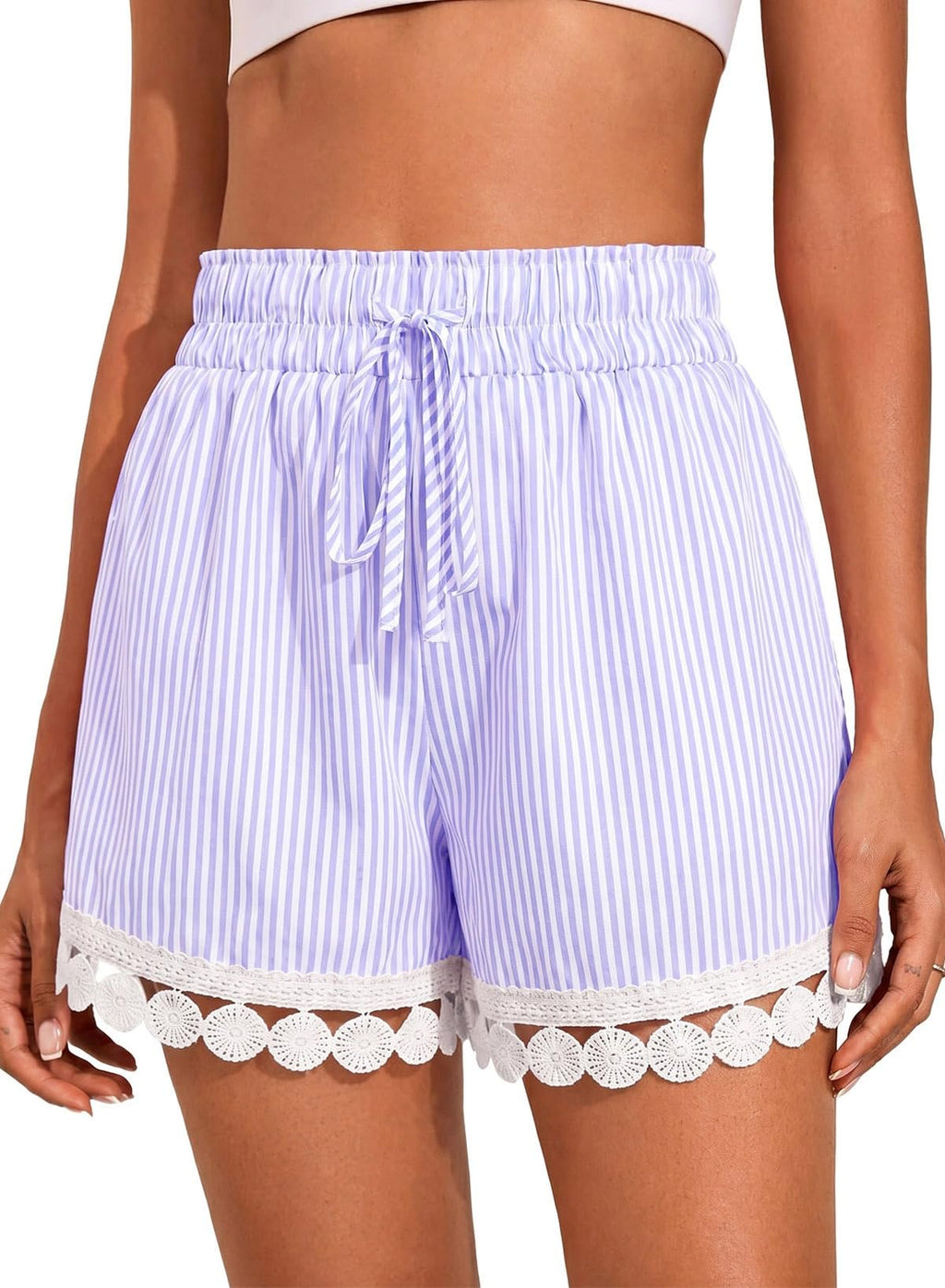 Dokotoo Womens Shorts Summer Casual Loose Elastic Waist Drawstring Lace Boho Beach Cover Up Shorts