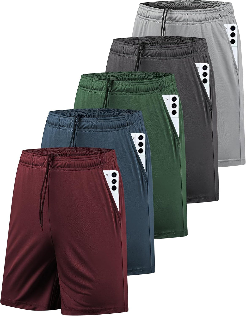 AKAWOOKO 5 Pack Men's Athletic Gym Shorts with Pockets Quick Dry Activewear Workout Running Shorts for Men