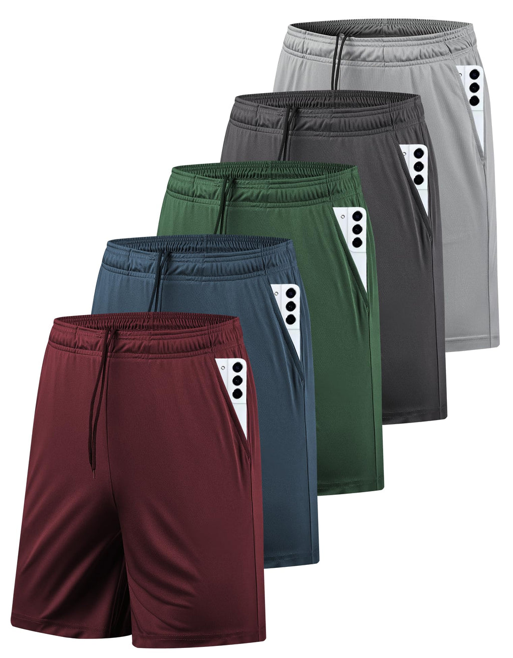 AKAWOOKO 5 Pack Men's Athletic Gym Shorts with Pockets Quick Dry Activewear Workout Running Shorts for Men