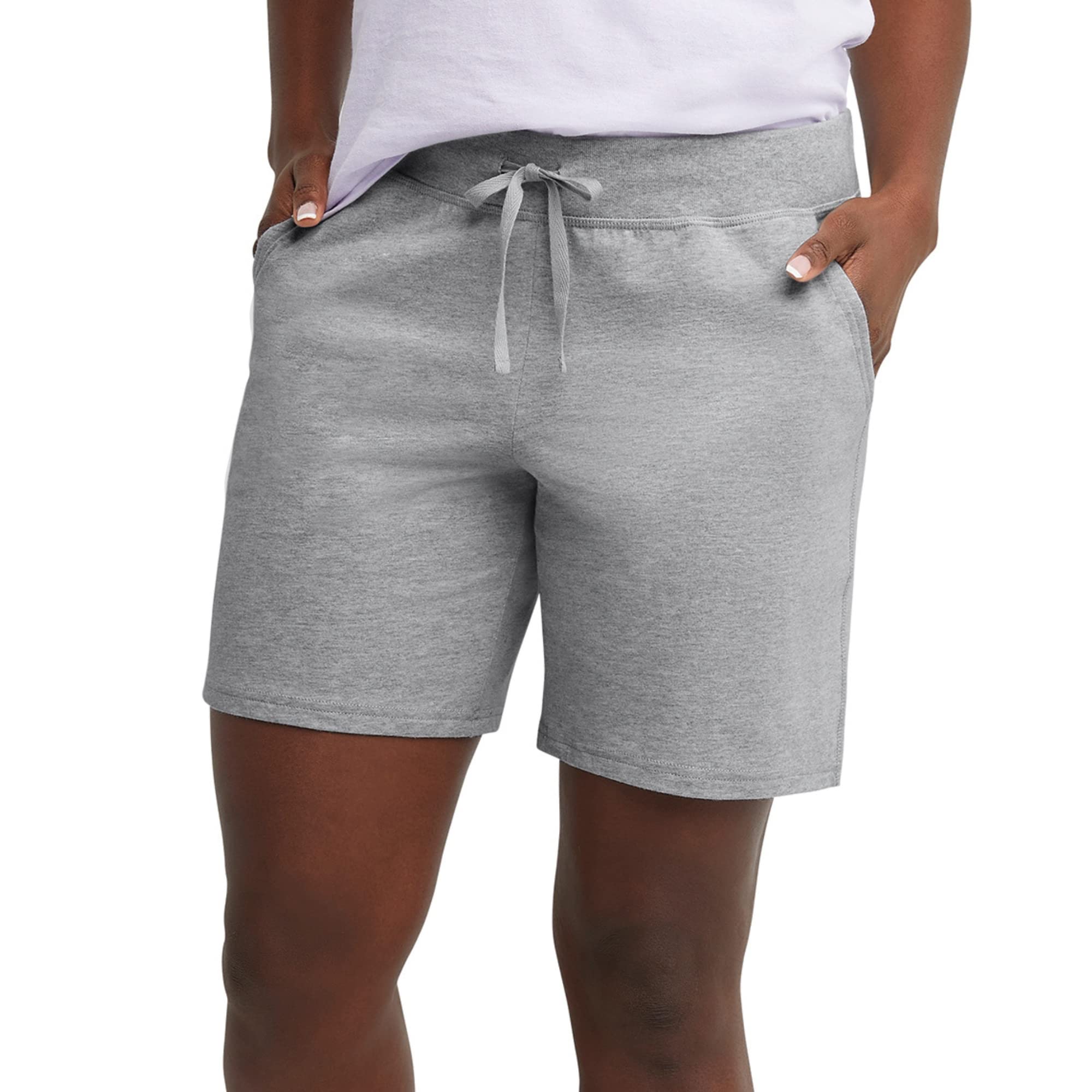 Hanes Women's Jersey Pocket Shorts, Drawstring Cotton Jersey Shorts, 7" Inseam