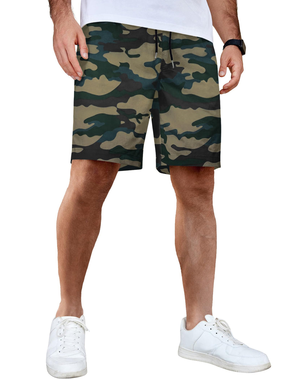 COOFANDY Men's Casual Shorts Cotton Elastic Waist Drawstring Shorts Lightweight Summer Beach Shorts