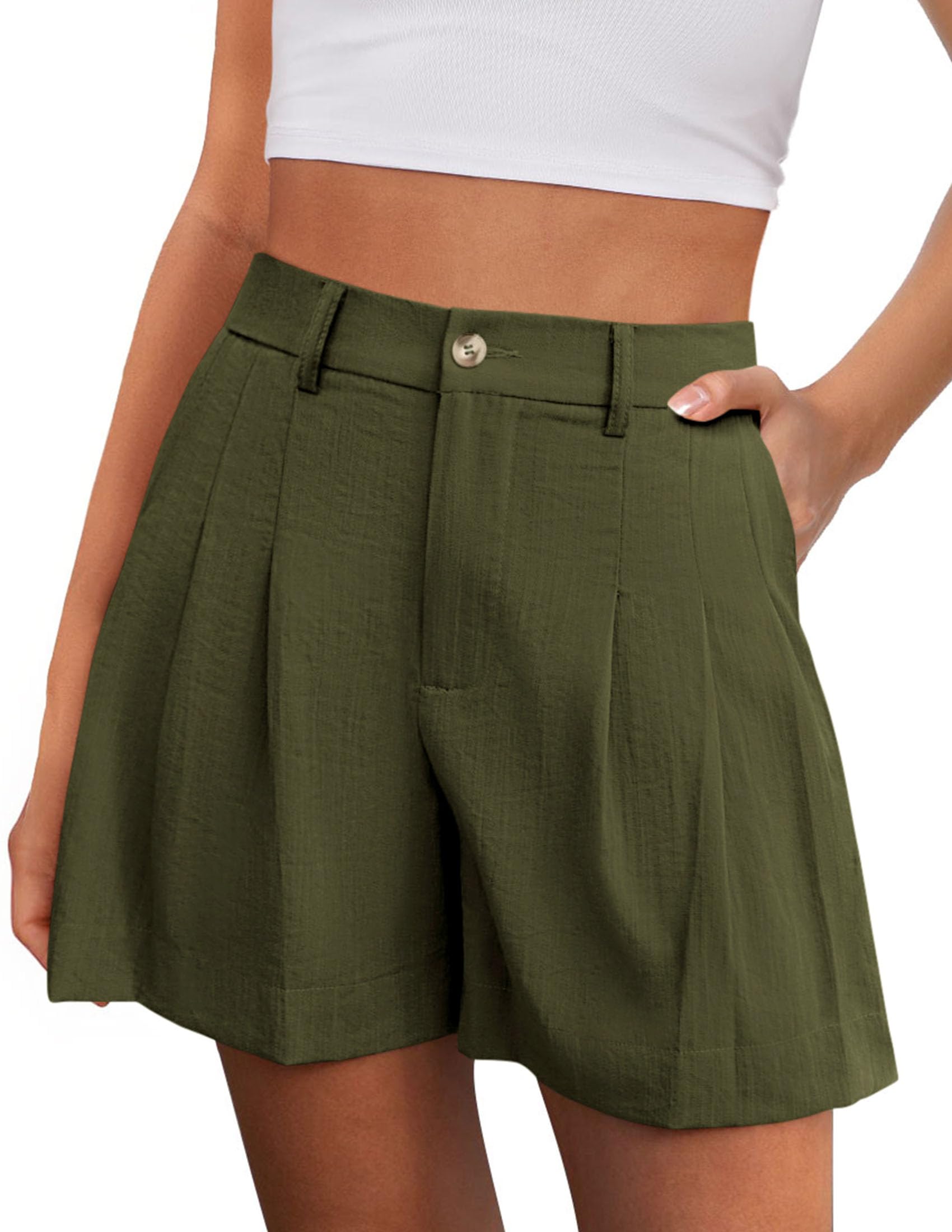 PRETTYGARDEN Womens Shorts Casual 2026 Summer Elastic High Waist Zipper Button Tailored Shorts Pleated Beach Vacation Clothes