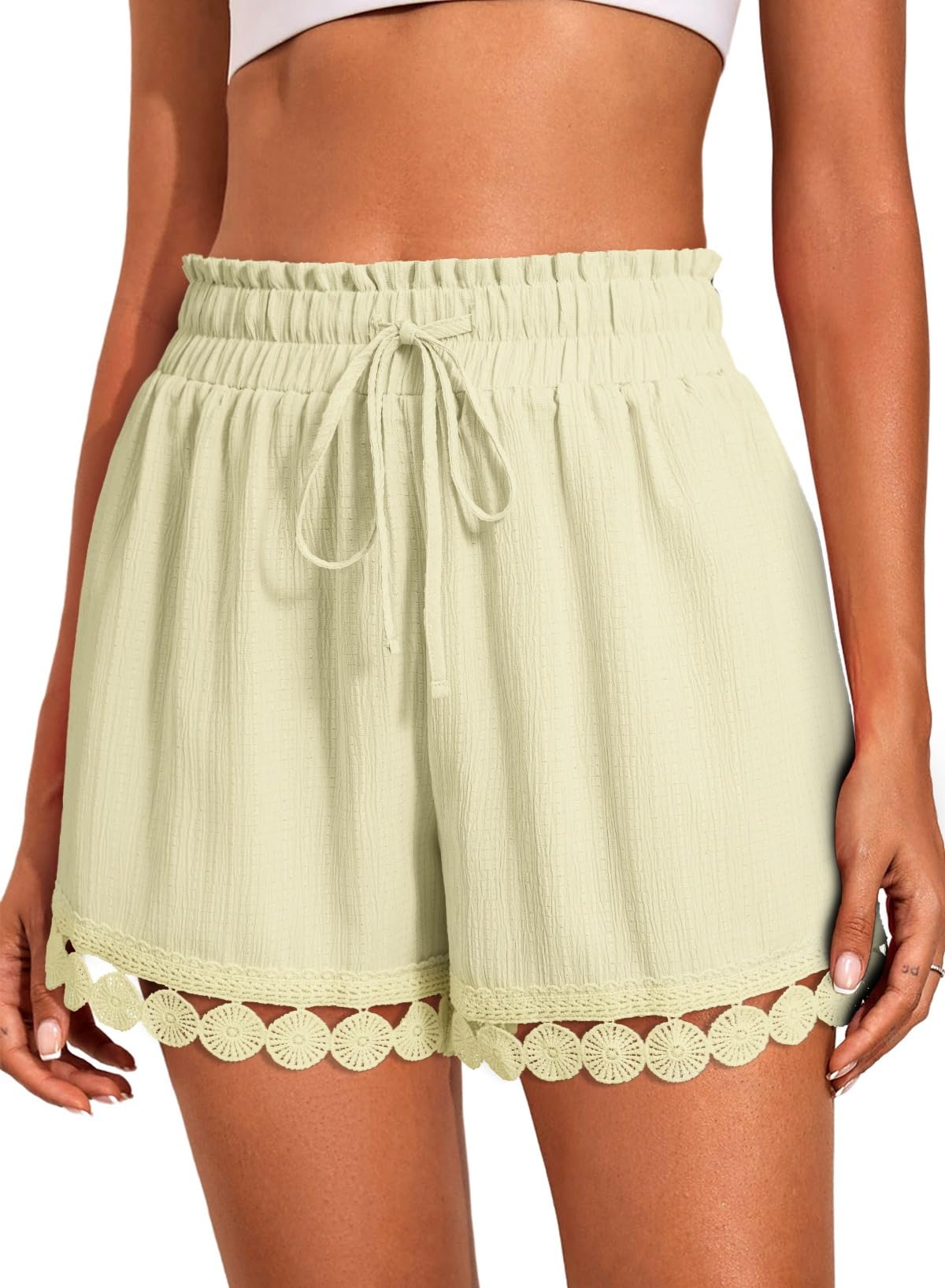 Dokotoo Womens Shorts Summer Casual Loose Elastic Waist Drawstring Lace Boho Beach Cover Up Shorts