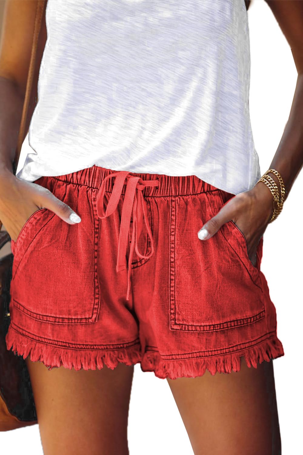 YOCUR Womens Lightweight Shorts Casual Baggy Trendy Hot Pants Elastic Waist Drawstring Comfy Shorts