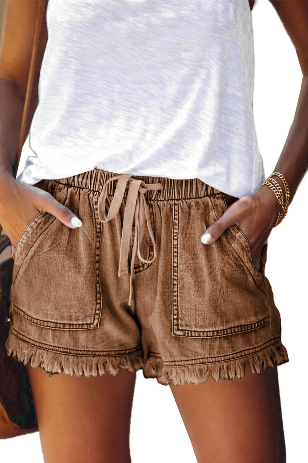 YOCUR Womens Lightweight Shorts Casual Baggy Trendy Hot Pants Elastic Waist Drawstring Comfy Shorts
