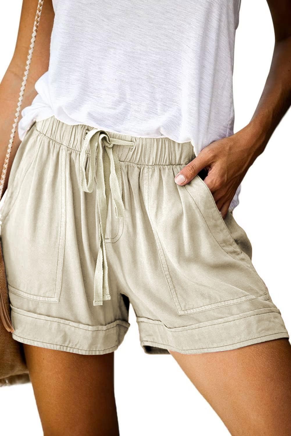 Wielsscca Womens Drawstring Shorts Summer Elastic Waist Casual Lightweight with Pockets