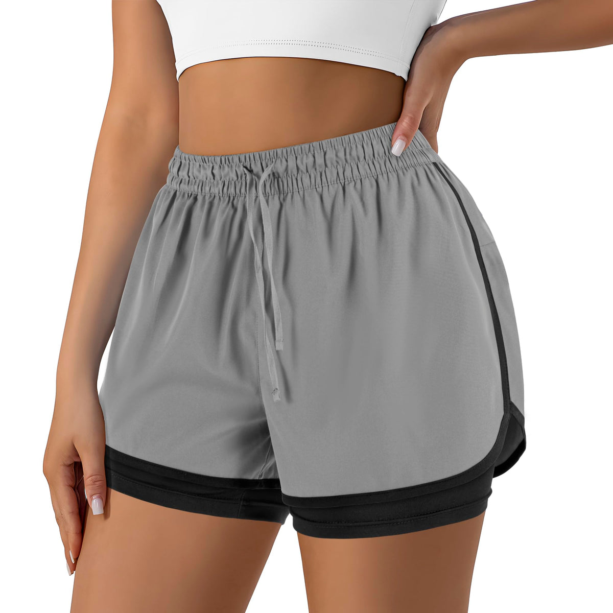 Yevrimow Women's 2 in 1 Running Shorts for Gym Yoga Workout Athletic Shorts High-Waisted Shorts with Liner Pockets