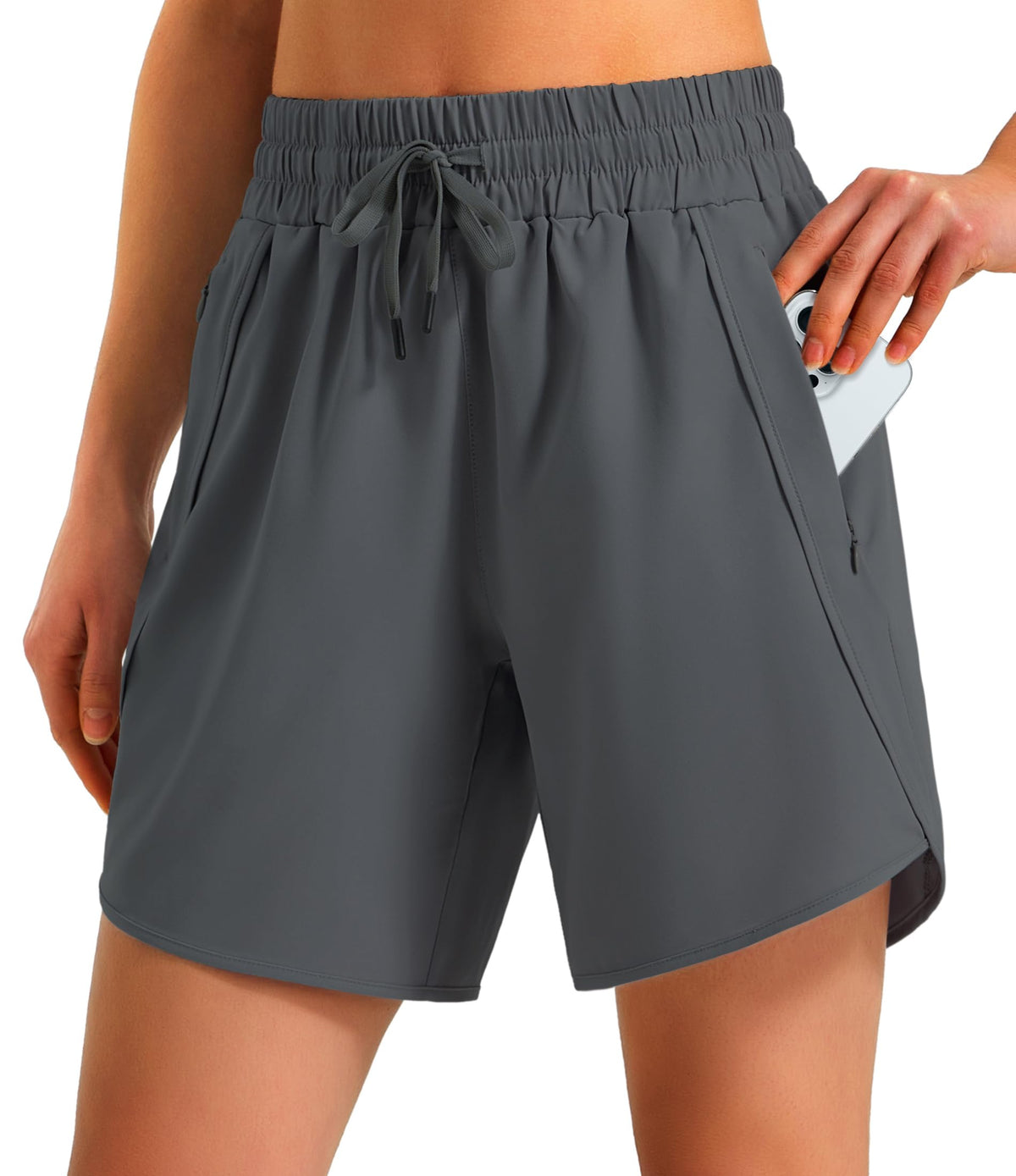 Ksmien Women's 5"/ 7" Athletic Running Shorts Quick Dry Lightweight Workout Gym Shorts with Zipper Pockets UPF 50+
