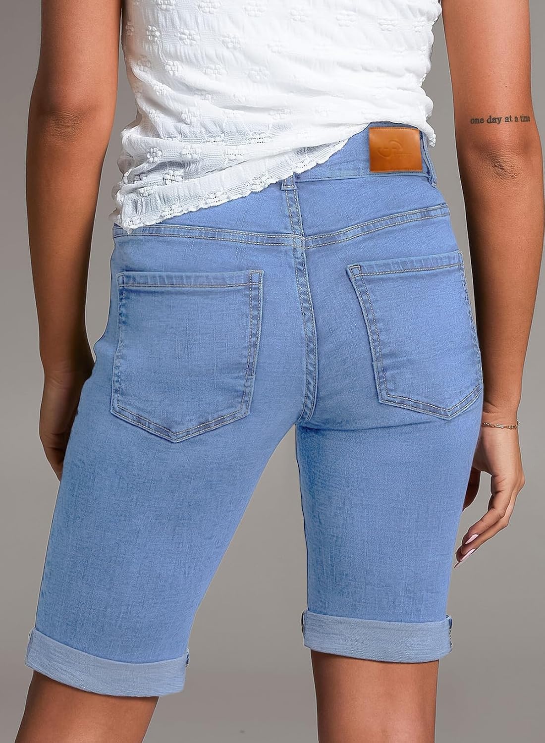 Sidefeel Women's Jean Shorts High Waisted Stretchy Bermuda Folded Hem Denim Summer Shorts