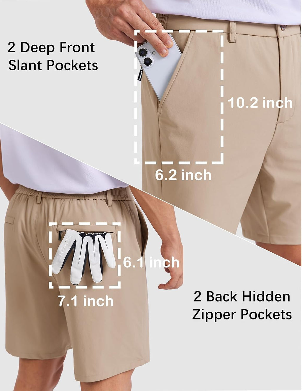 COOFANDY Men's Casual Shorts 7" Stretch Golf Shorts with 4 Pockets Quick Dry Lightweight Shorts Dress for Hiking Work
