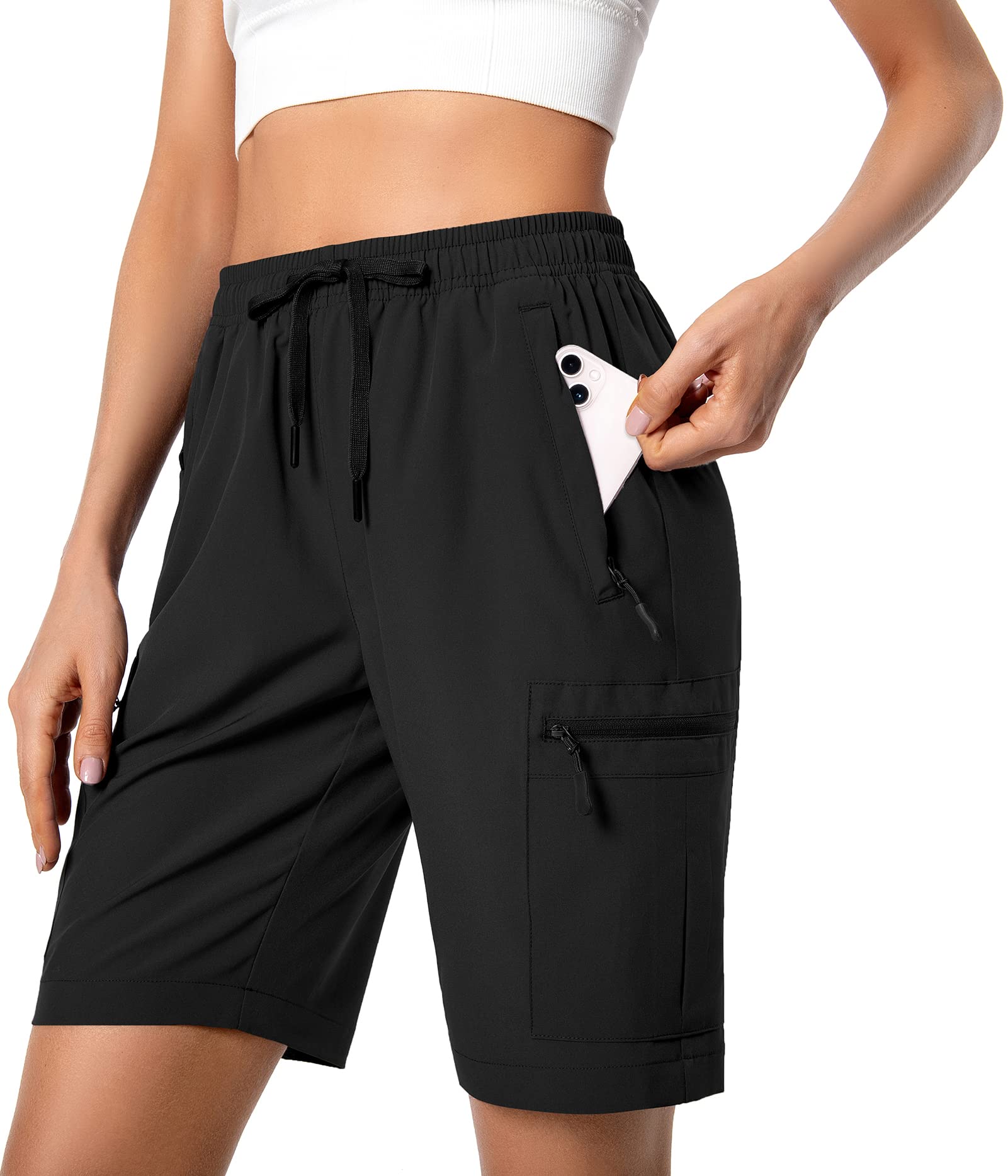 Hugut Women's Lightweight Hiking Cargo Shorts Quick Dry Athletic Shorts Camping Travel Golf Zipper Pockets Water Resistant