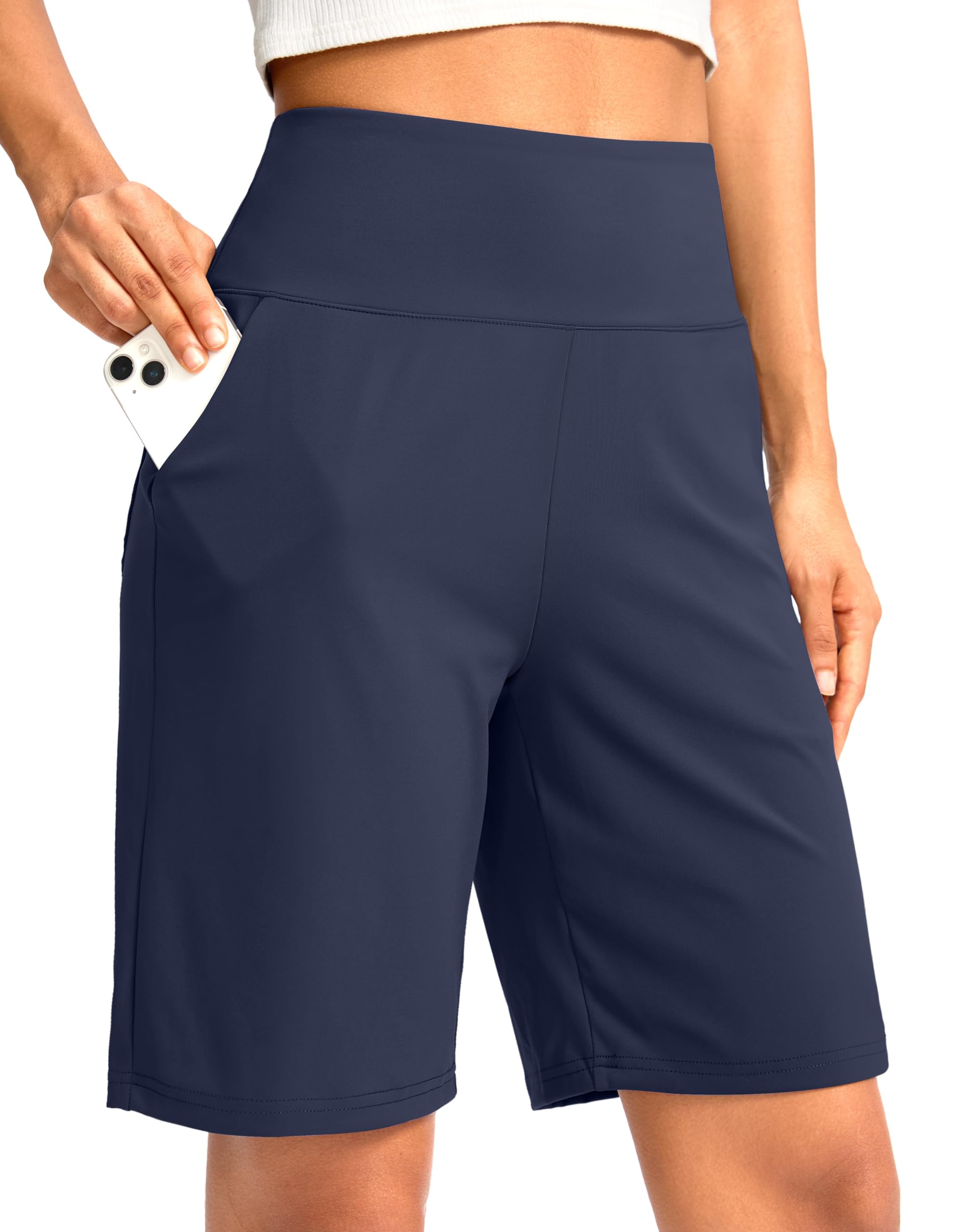 G Gradual Women's Bermuda Long Shorts with Pockets 9"/7"/5" High Waisted Shorts for Women Walking Athletic Workout