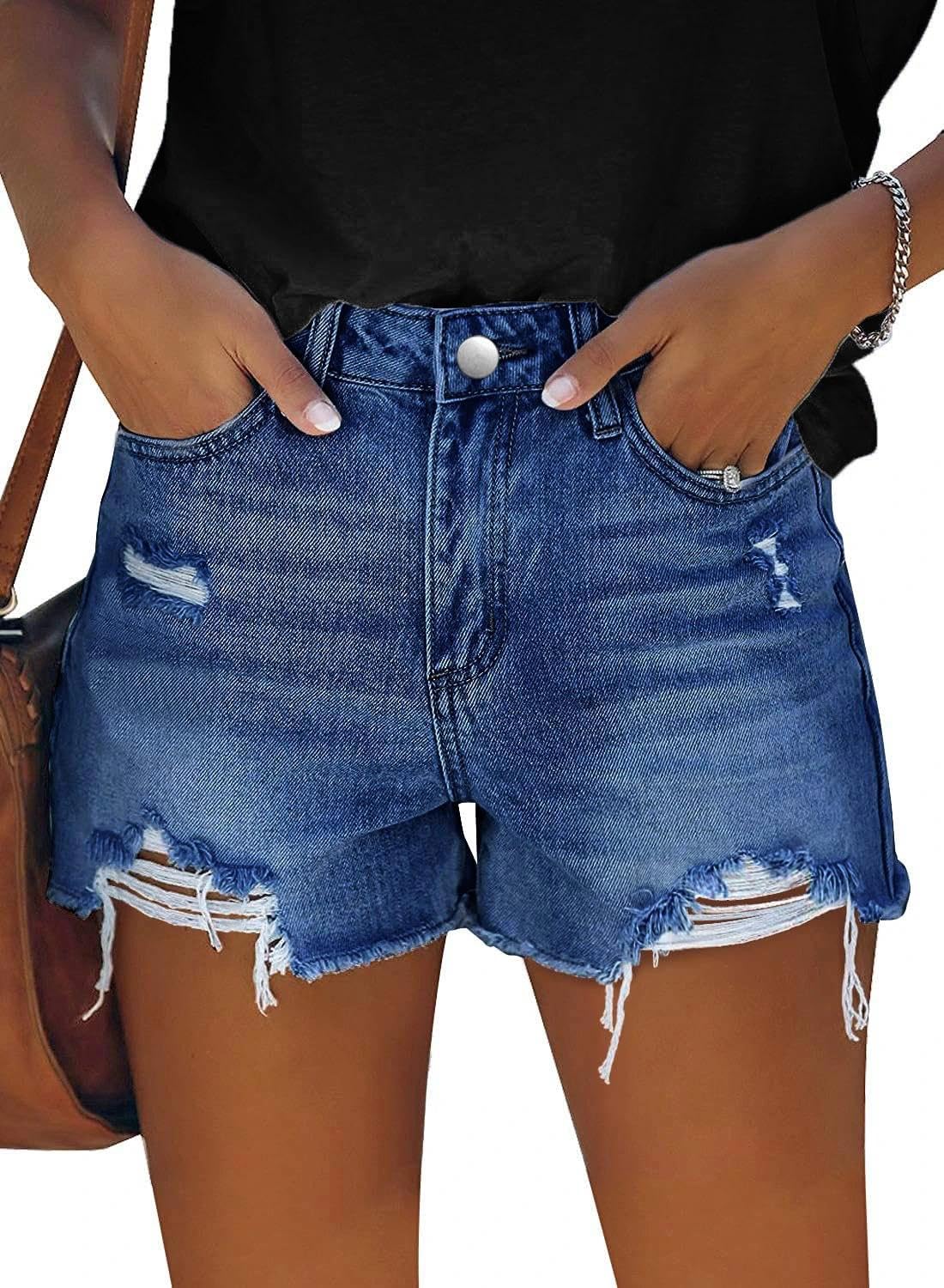 DGRPI Women's Ripped Denim Shorts Mid Rise Summer Hot Raw Hem Casual Jean Shorts