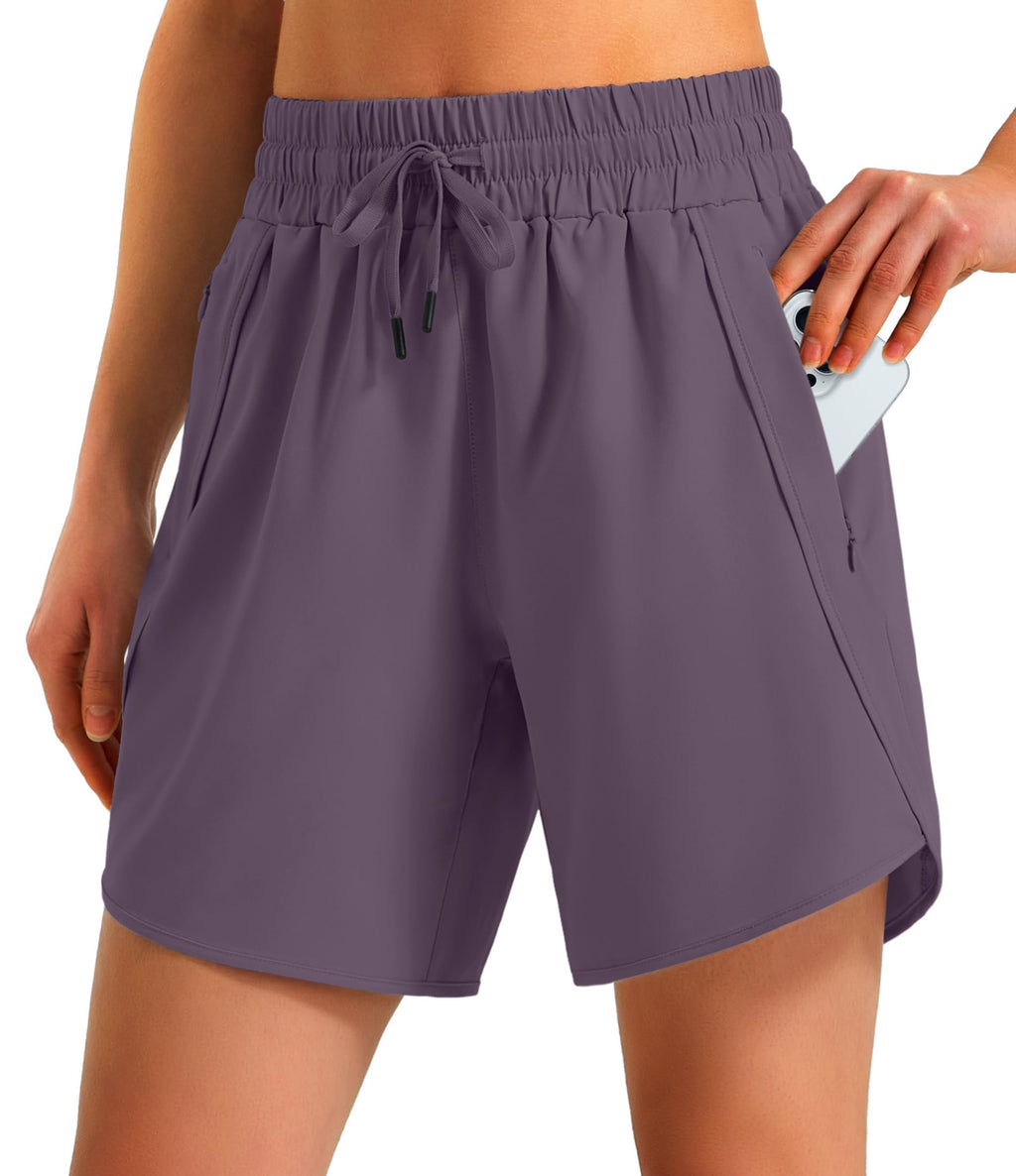 Ksmien Women's 5"/ 7" Athletic Running Shorts Quick Dry Lightweight Workout Gym Shorts with Zipper Pockets UPF 50+