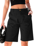 luvamia Bermuda Shorts for Women Knee Length High Waisted Cotton Elastic Waist Summer Dressy Casual Long Chino Shorts