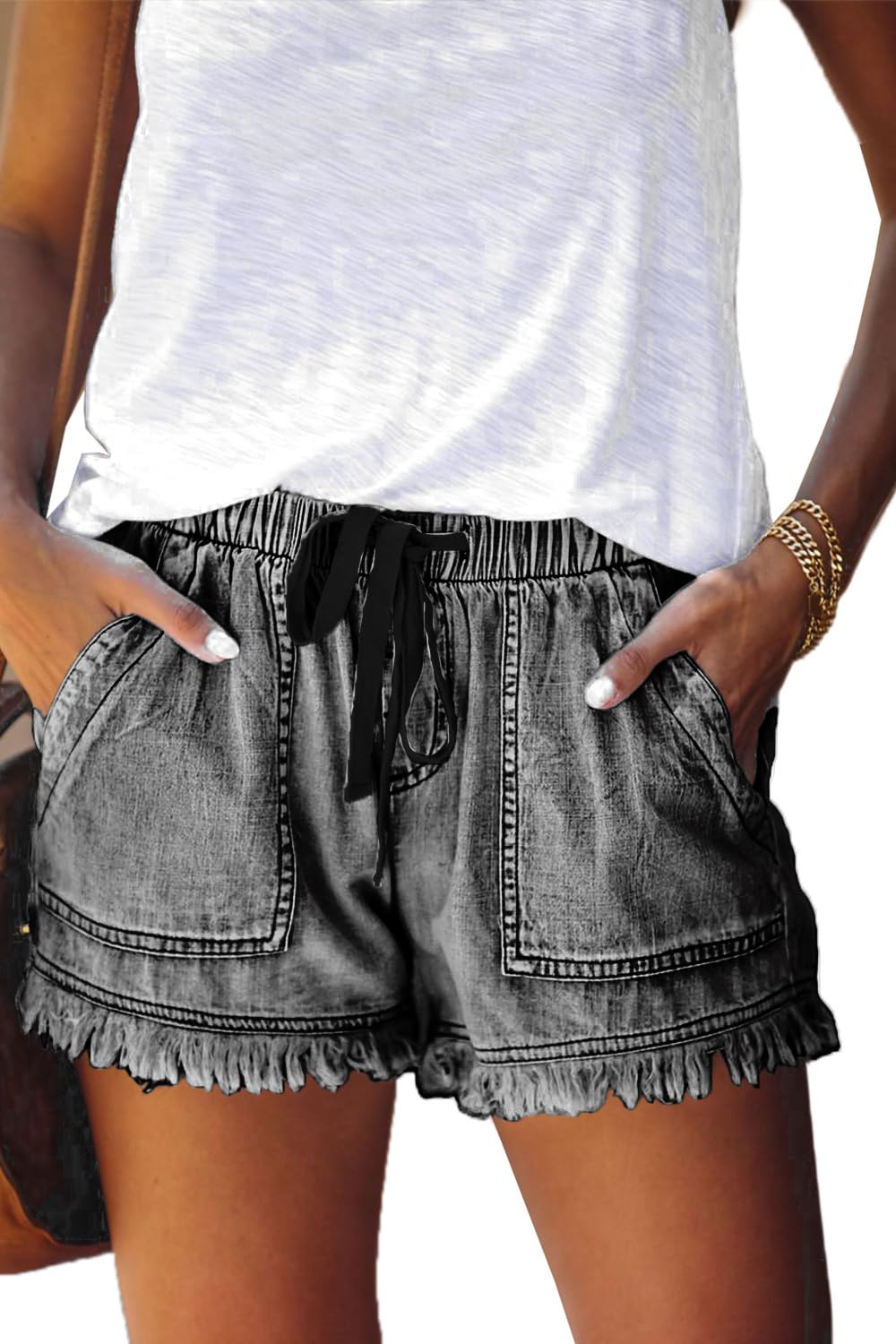 YOCUR Womens Lightweight Shorts Casual Baggy Trendy Hot Pants Elastic Waist Drawstring Comfy Shorts