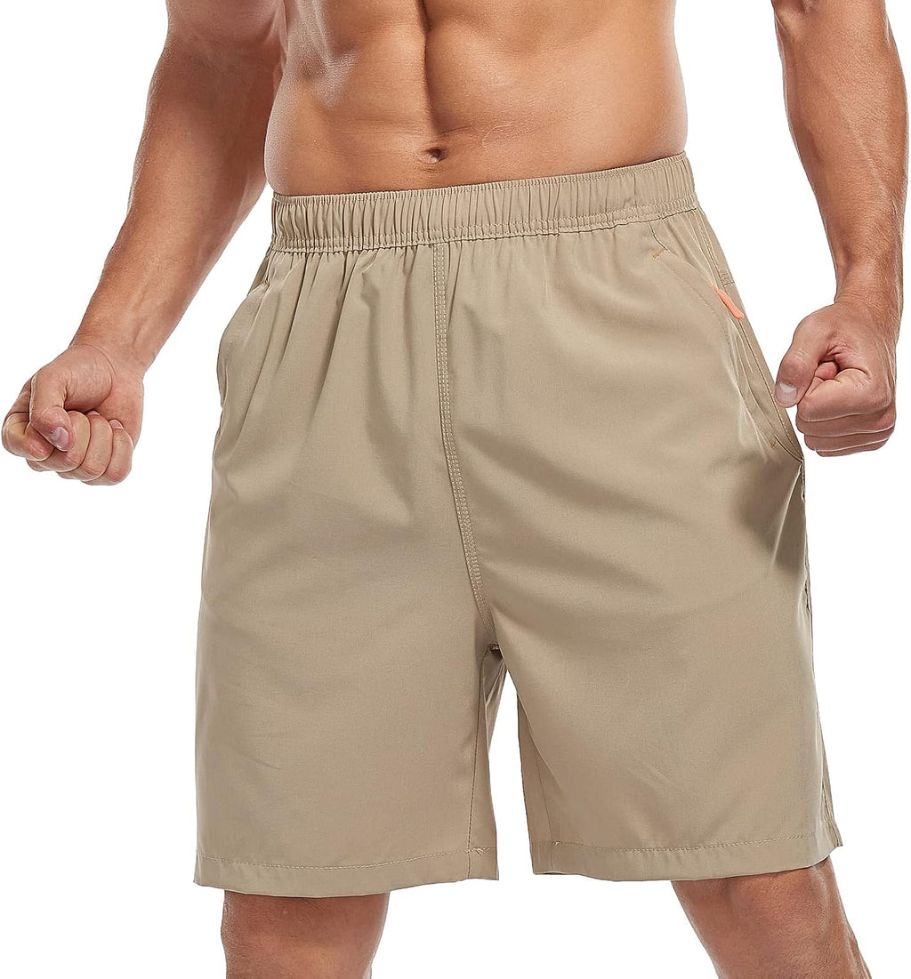 SPOSULEI Men's Athletic Hiking Shorts Water Resistant Quick-Dry Lightweight Outdoor Sweat Shorts with Zipper Pockets