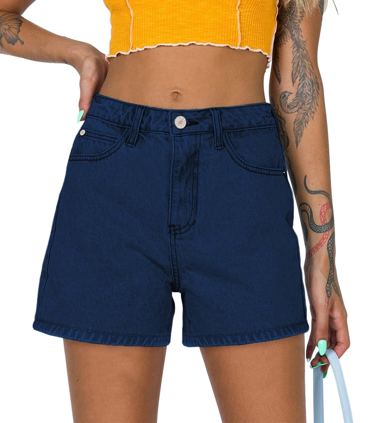 DGRPI Women's Ripped Denim Shorts Mid Rise Summer Hot Raw Hem Casual Jean Shorts