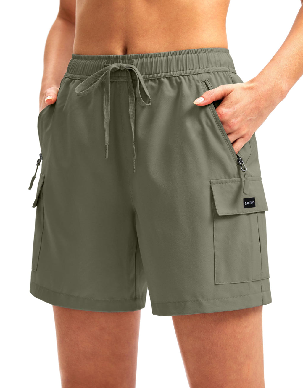SANTINY Women's 5''/ 7''/9'' Hiking Cargo Shorts Quick Dry Lightweight Summer Shorts for Women Athletic Golf Zipper Pockets
