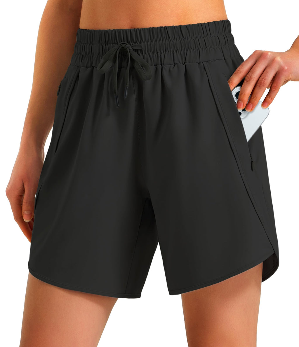 Ksmien Women's 5"/ 7" Athletic Running Shorts Quick Dry Lightweight Workout Gym Shorts with Zipper Pockets UPF 50+