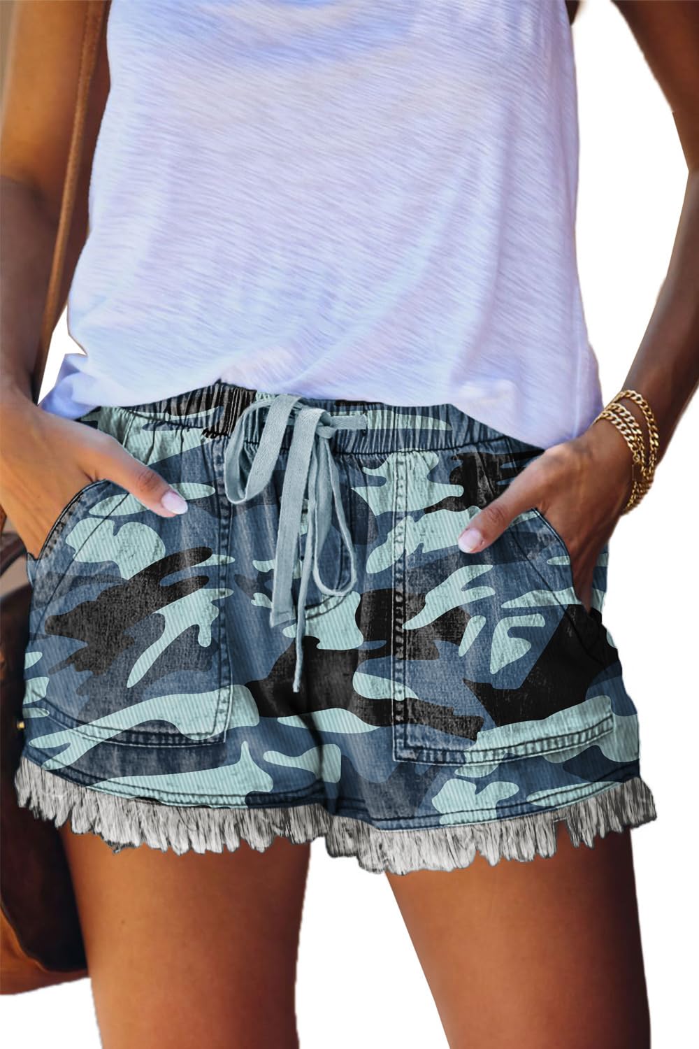 YOCUR Womens Lightweight Shorts Casual Baggy Trendy Hot Pants Elastic Waist Drawstring Comfy Shorts