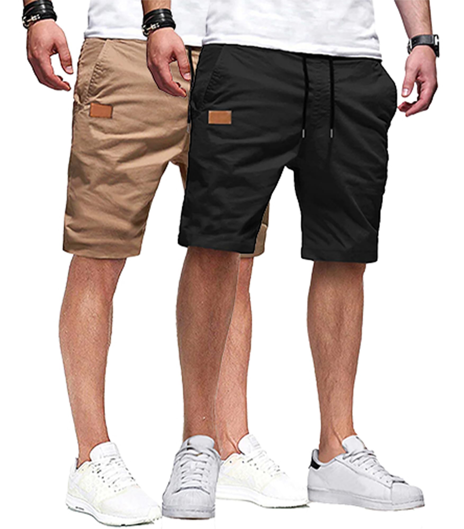 JMIERR Mens Cotton Stretch Shorts Casual Drawstring Twill Chino Shorts | Drawstring Waist, Phone Pockets, Golf, Summer Beach Cruise Outfits, Machine Wash