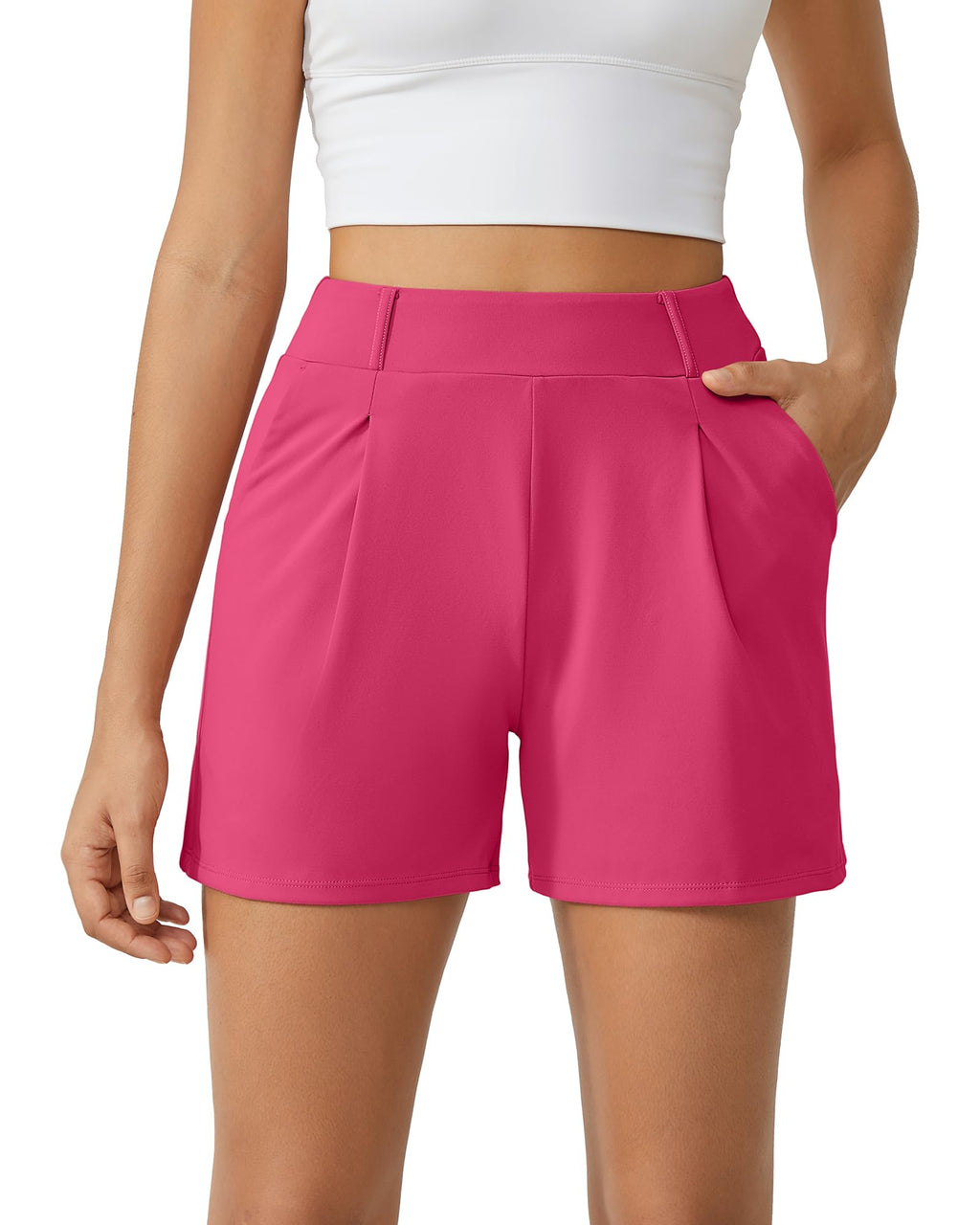 G4Free EverGoing Dressy Casual Shorts for Women 4" High Waisted Summer Lounge Pleated Shorts with Pockets