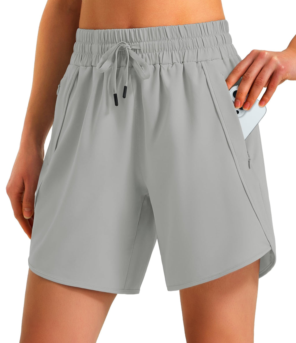 Ksmien Women's 5"/ 7" Athletic Running Shorts Quick Dry Lightweight Workout Gym Shorts with Zipper Pockets UPF 50+