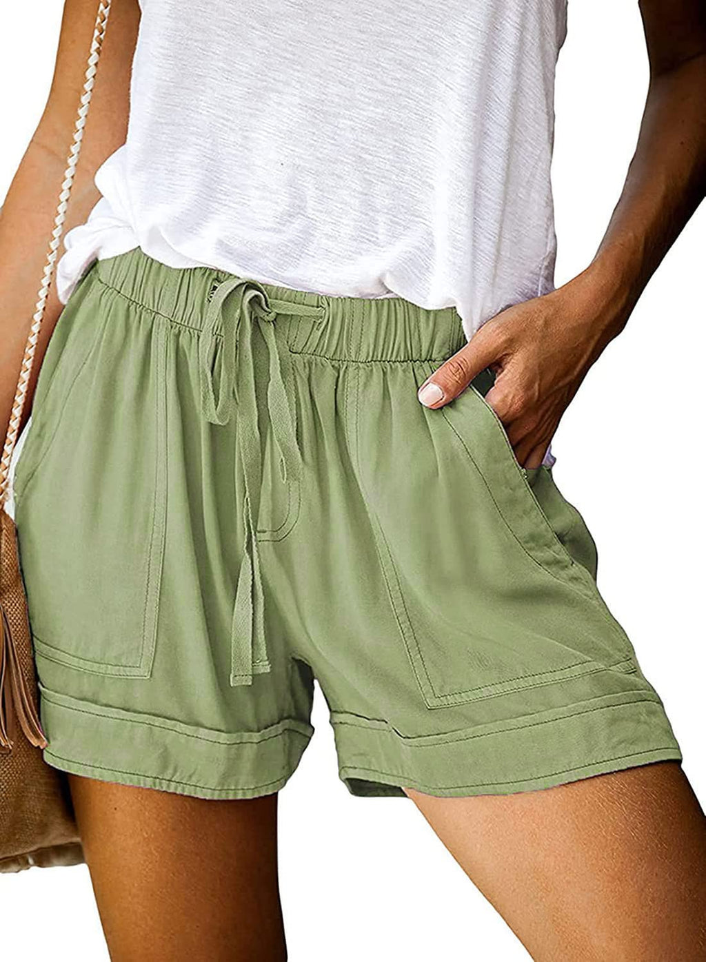 Wielsscca Womens Drawstring Shorts Summer Elastic Waist Casual Lightweight with Pockets