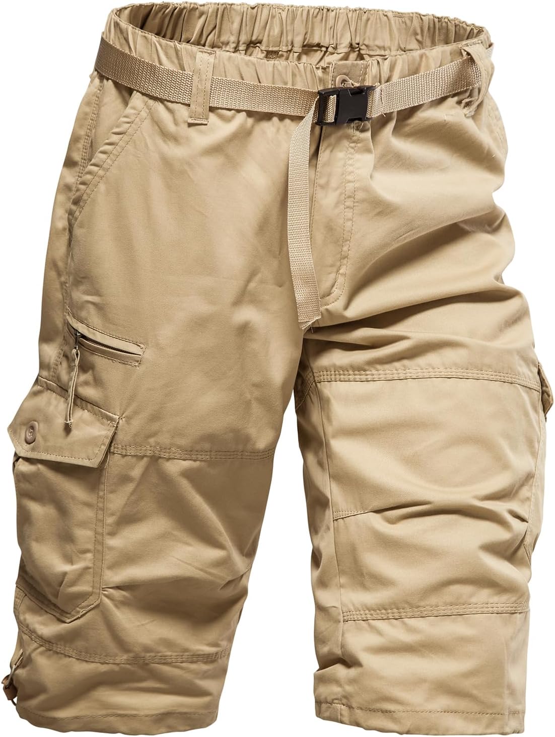 Mylldey Men's Cargo Shorts 3/4 Relaxed Fit Mens Running Shorts 7 Pockets Elastic Waist Cotton Hiking Shorts