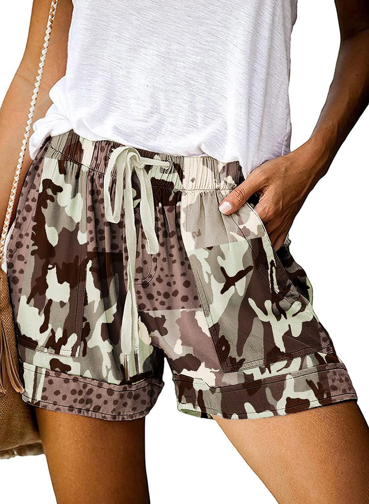 Wielsscca Womens Drawstring Shorts Summer Elastic Waist Casual Lightweight with Pockets