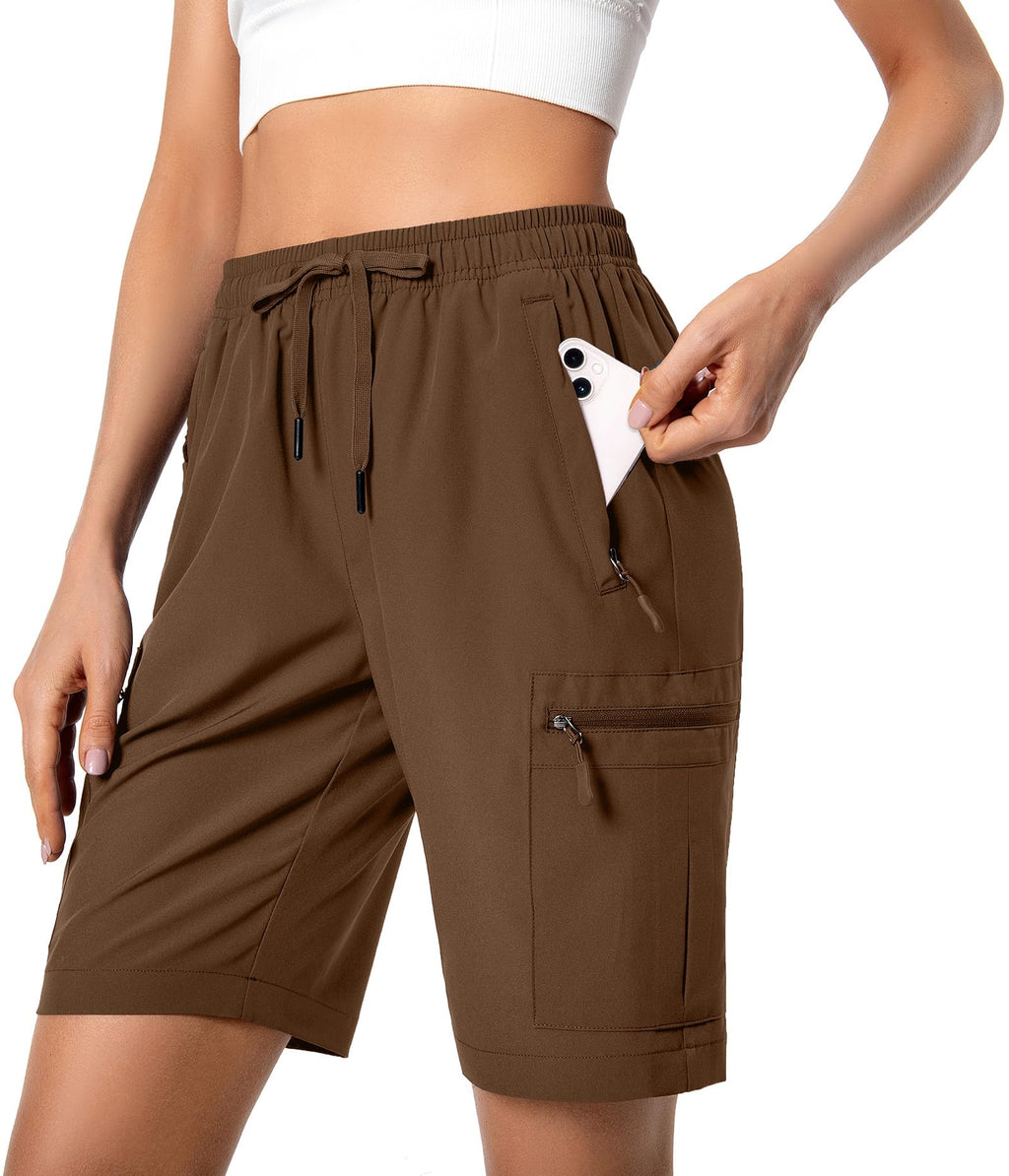 Hugut Women's Lightweight Hiking Cargo Shorts Quick Dry Athletic Shorts Camping Travel Golf Zipper Pockets Water Resistant