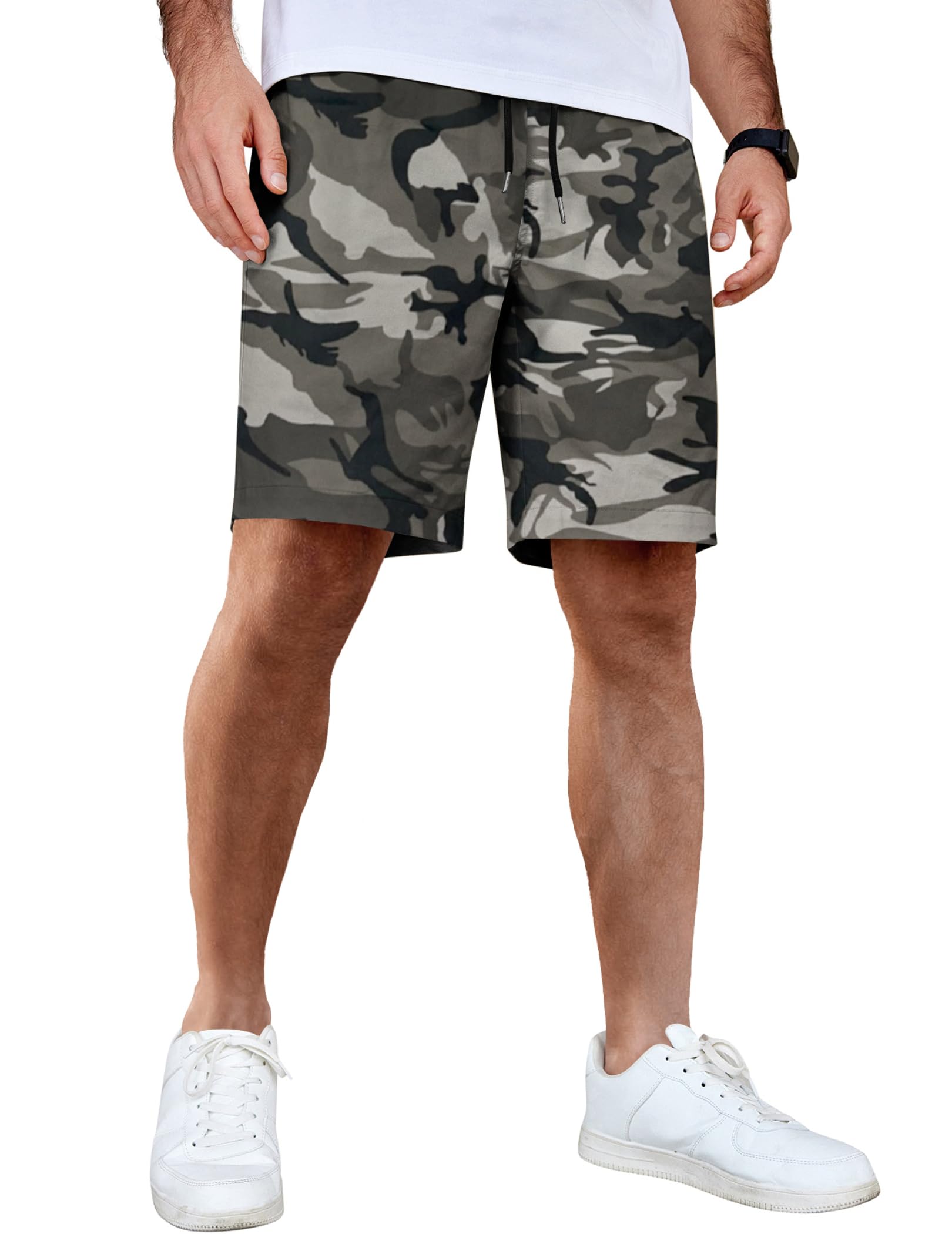 COOFANDY Men's Casual Shorts Cotton Elastic Waist Drawstring Shorts Lightweight Summer Beach Shorts