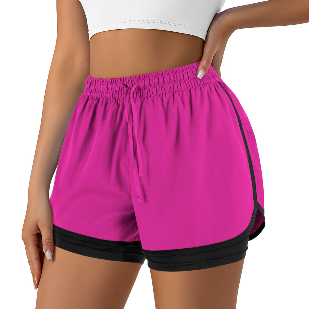 Yevrimow Women's 2 in 1 Running Shorts for Gym Yoga Workout Athletic Shorts High-Waisted Shorts with Liner Pockets