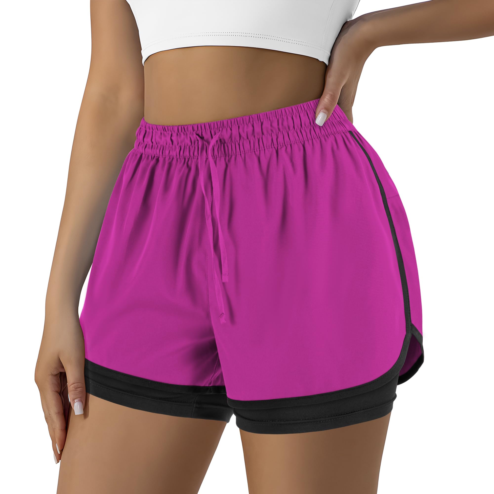 Yevrimow Women's 2 in 1 Running Shorts for Gym Yoga Workout Athletic Shorts High-Waisted Shorts with Liner Pockets